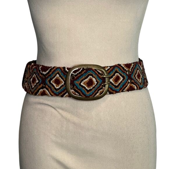 Pistil Designs Jolie  Brown Blue Wool Knit Boho Belt size Small - Picture 1 of 16